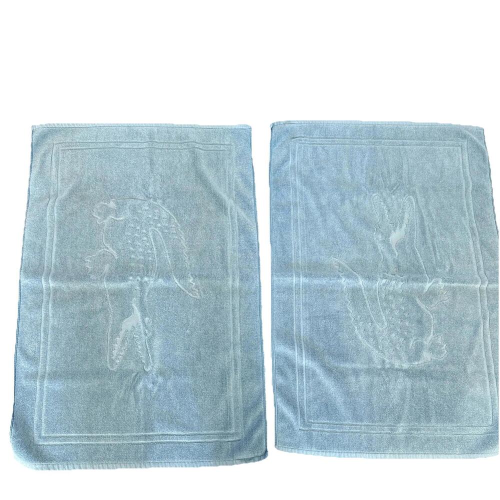 VTG 2 Lacoste Light Blue Towel/bath Mat 100% Cotton 30" x 22” Big Embossed